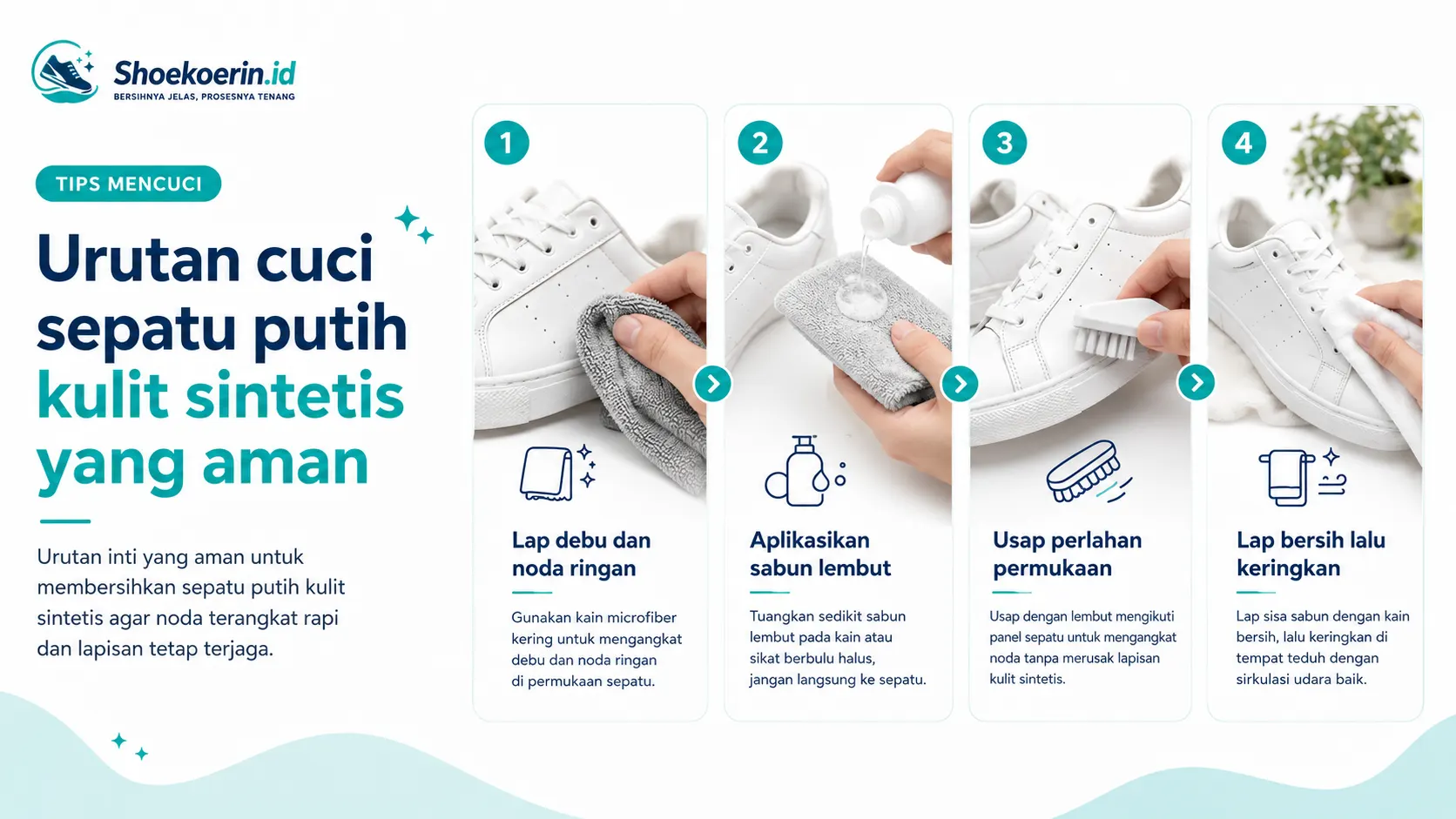 Urutan cuci sepatu putih kulit sintetis yang aman Urutan cuci sepatu putih kulit sintetis yang aman