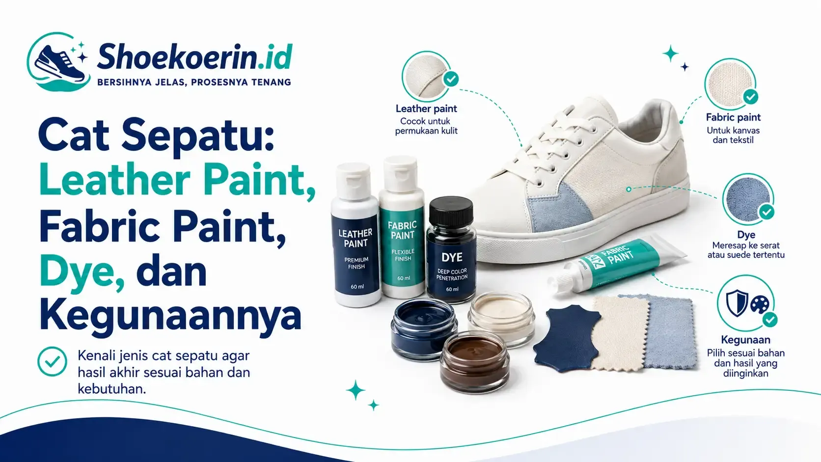 Cat Sepatu: Leather Paint, Fabric Paint, Dye, dan Kegunaannya